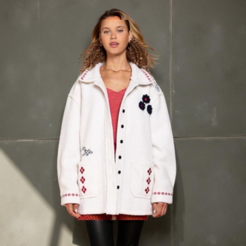 POL Jacket embroidered Sherpa jacket WarmCozy New Oversized Boutique